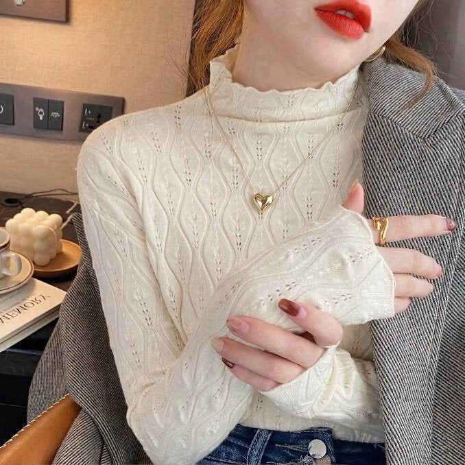 Textured High Neck White Top