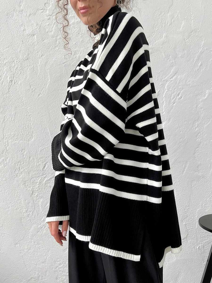 Black Turtle Neck Striped Sweater