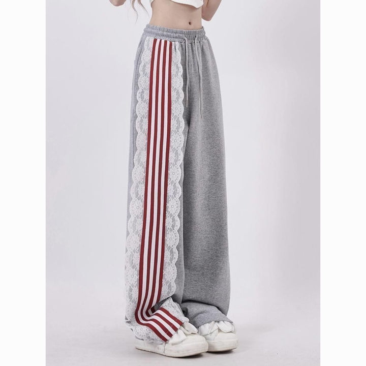 Grey Stripe Tape With Lace Detailed Sweatpants