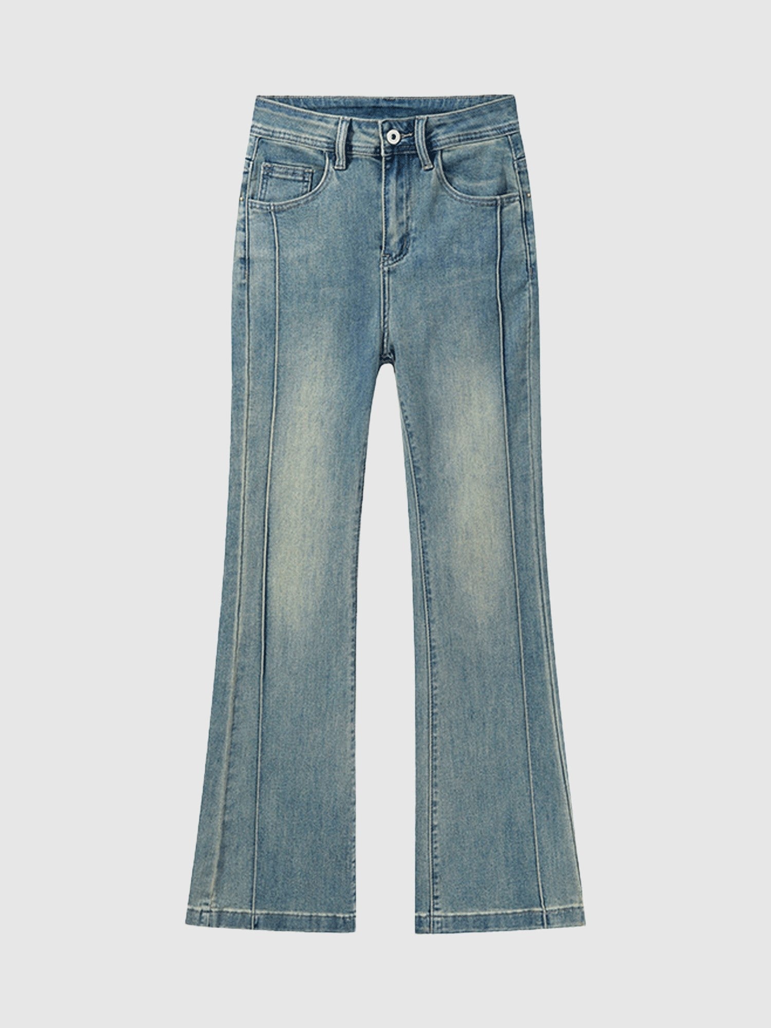 Blue Pin-Striped Flared Denim
