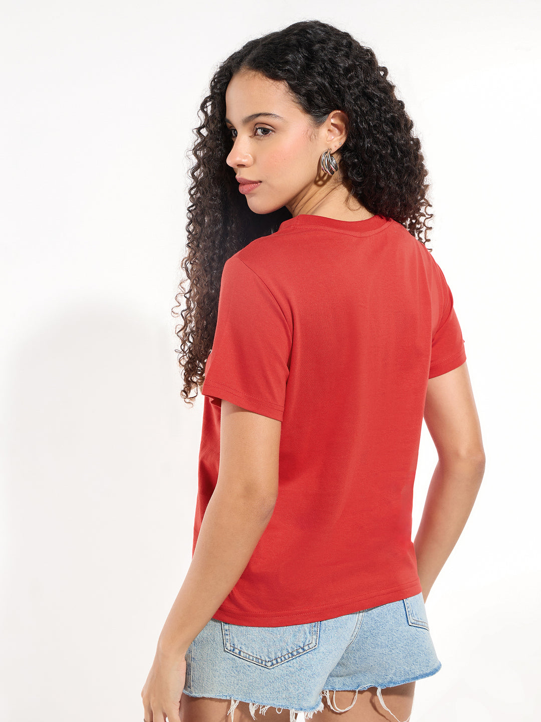 Red Crew Neck Graphic Tshirt