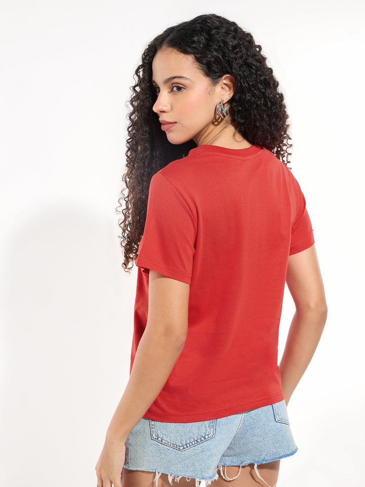 Red Crew Neck Graphic Tshirt