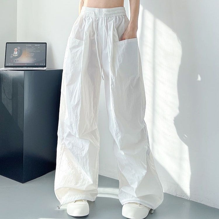 White Cargo Parachute Pants