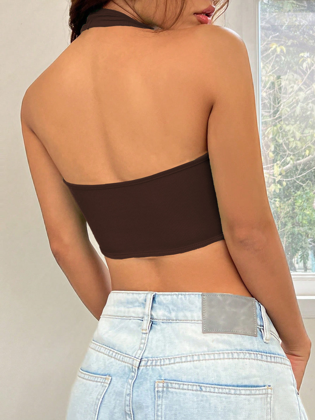 Brown Halter Neck Tank Top