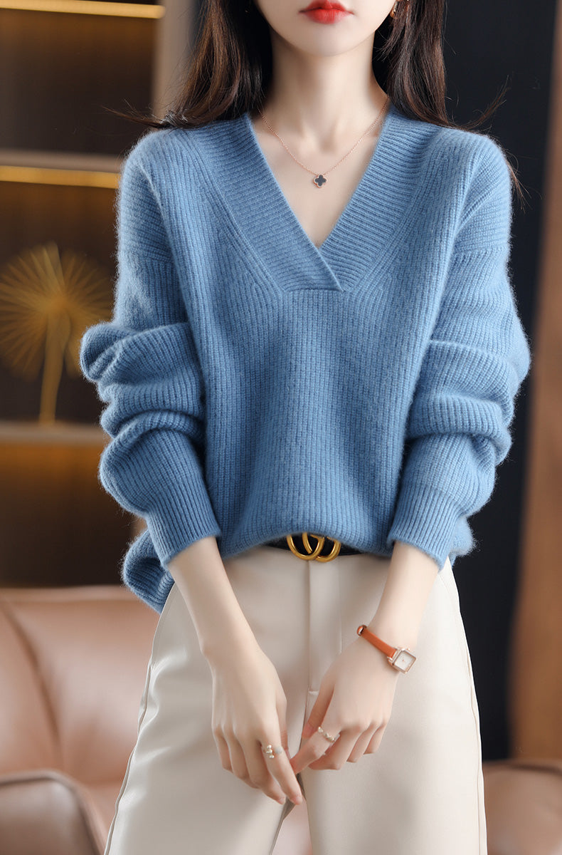Blue Full Sleeve V Neck Sweater