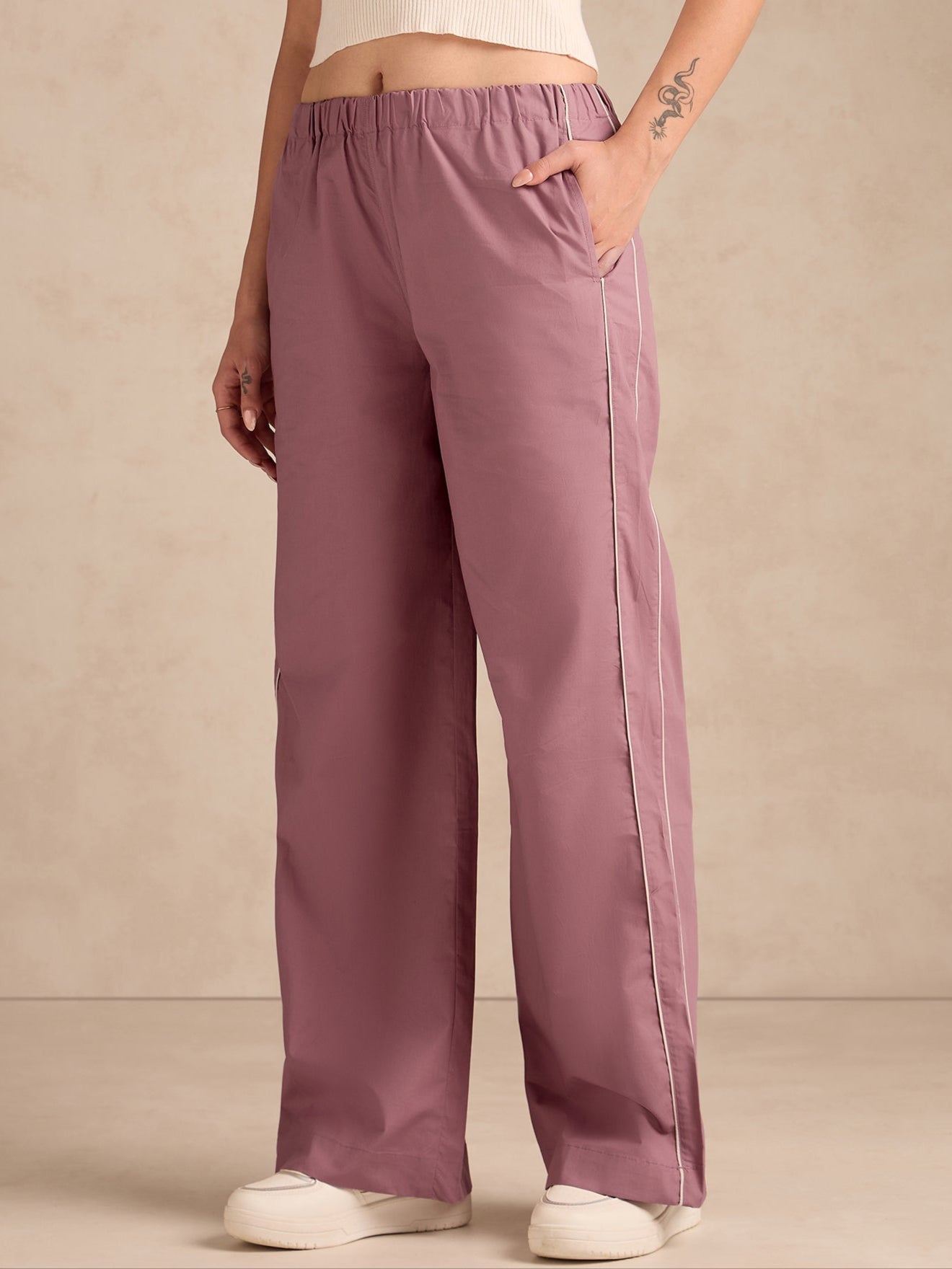 Mauve Pintuck Wide Leg Trouser