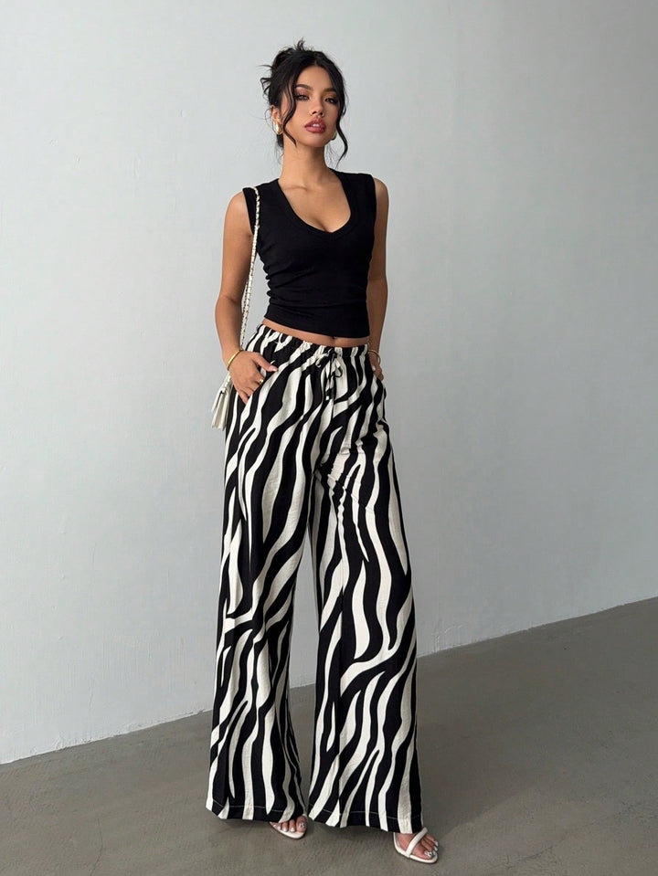 Black Printed Wide Leg Trouser