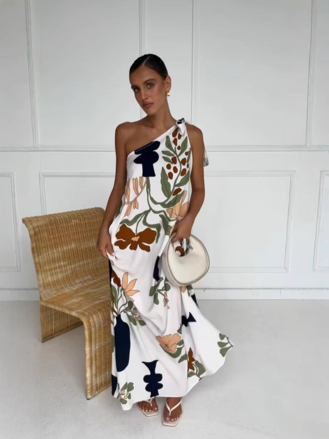 Multi One Shoulder Tie-Up Dress