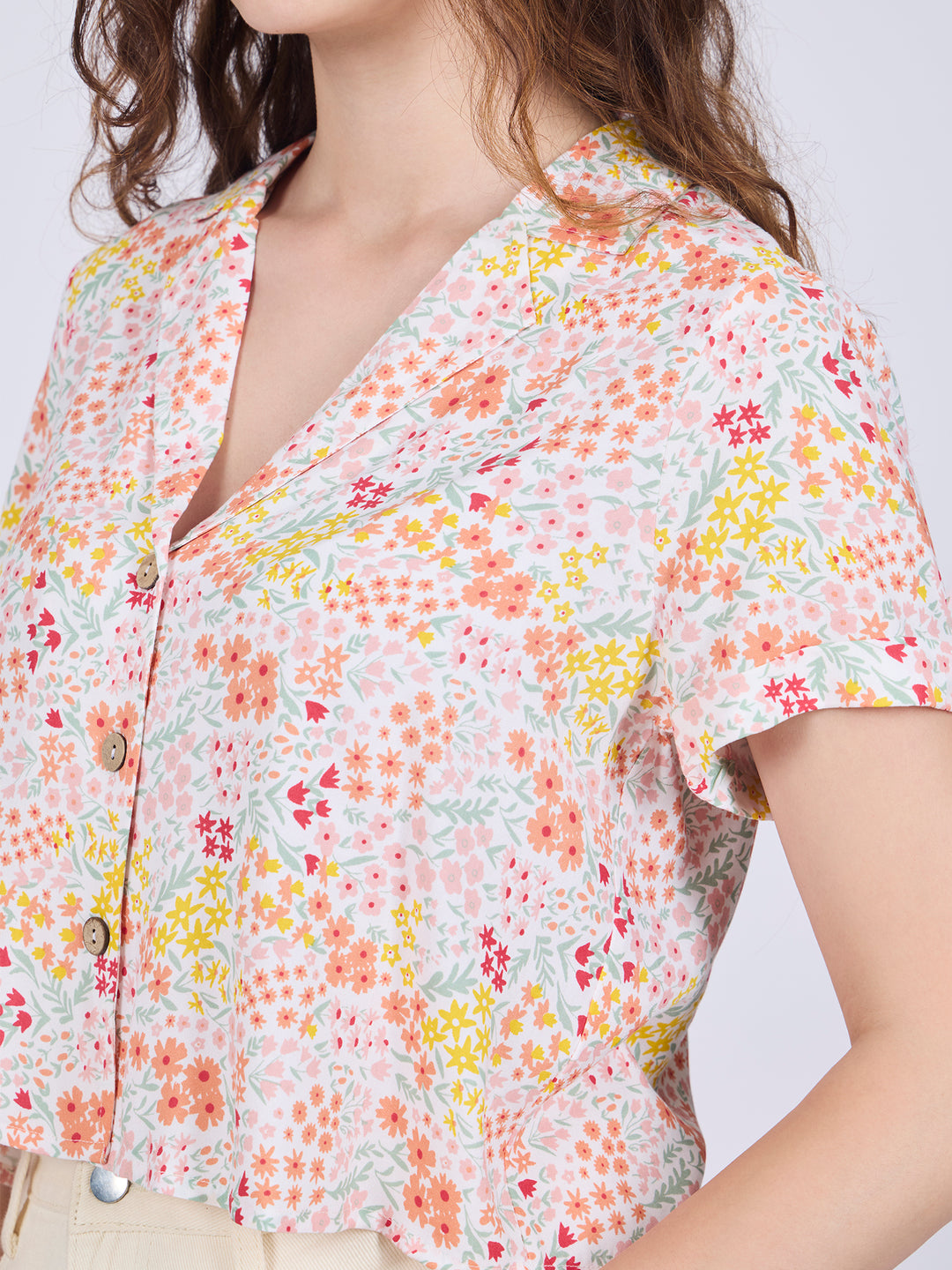 White Notch Collar Cropped Shirt