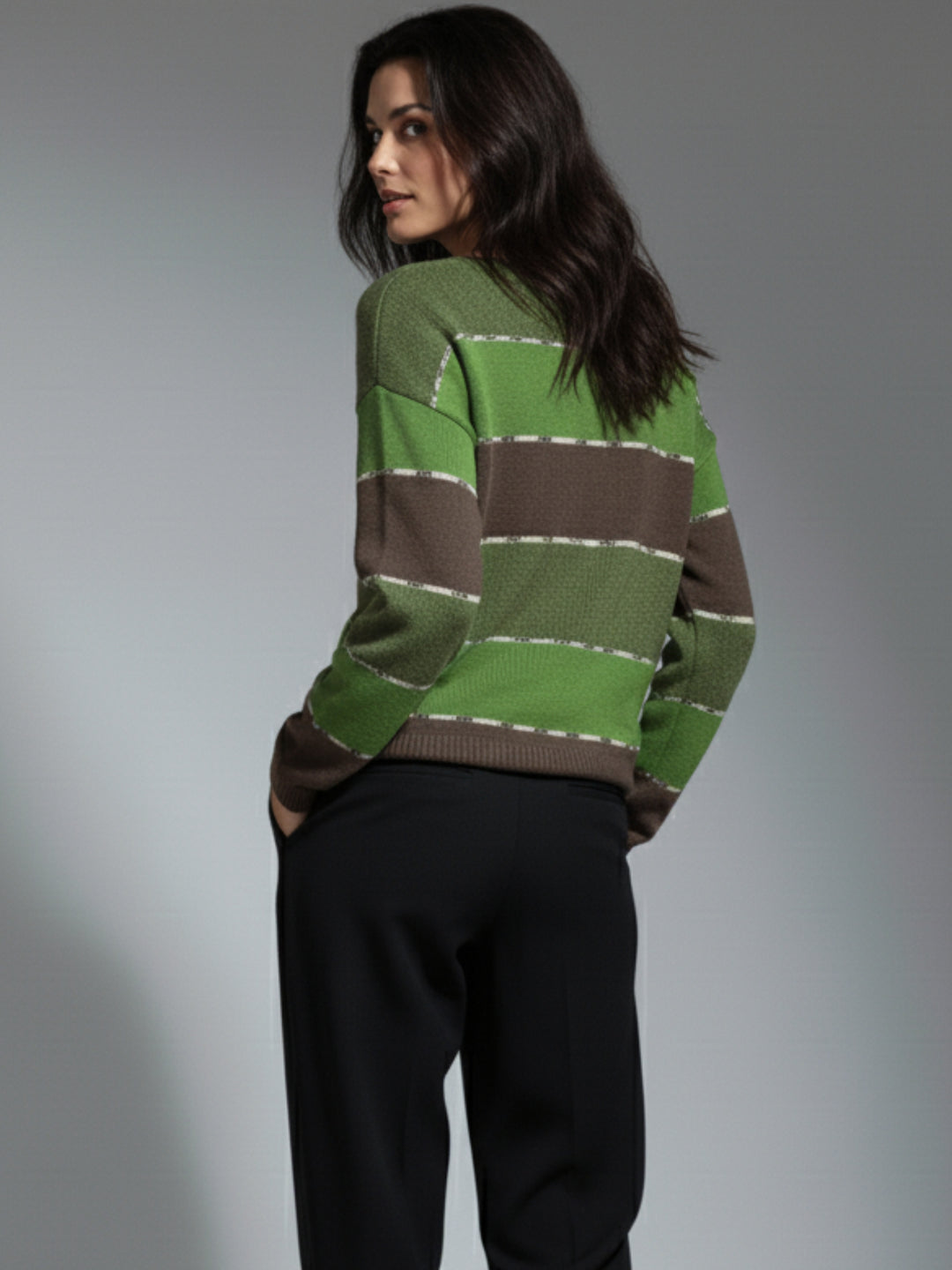Green Glitter Detailed Drop Shoulder Sweater