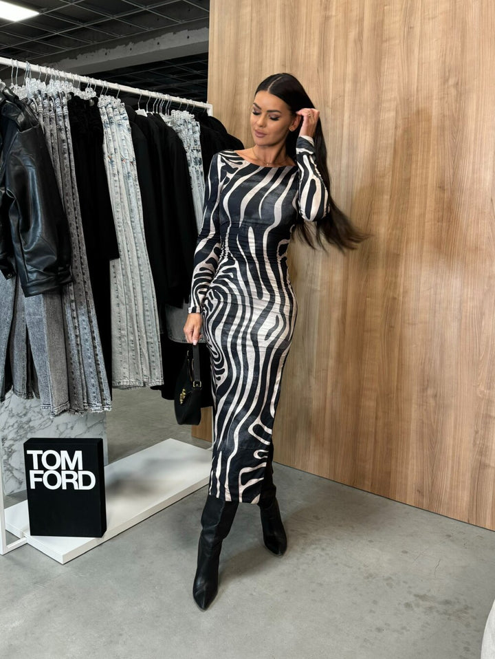Black Ruched Side Slit Dress