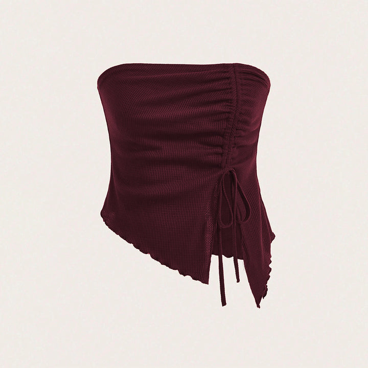 Wine Strapless Ruched Top