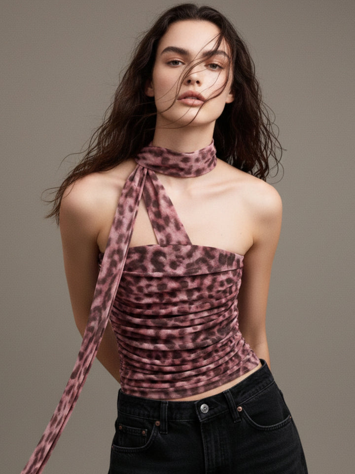 Burgundy Printed Neck Wrap Top