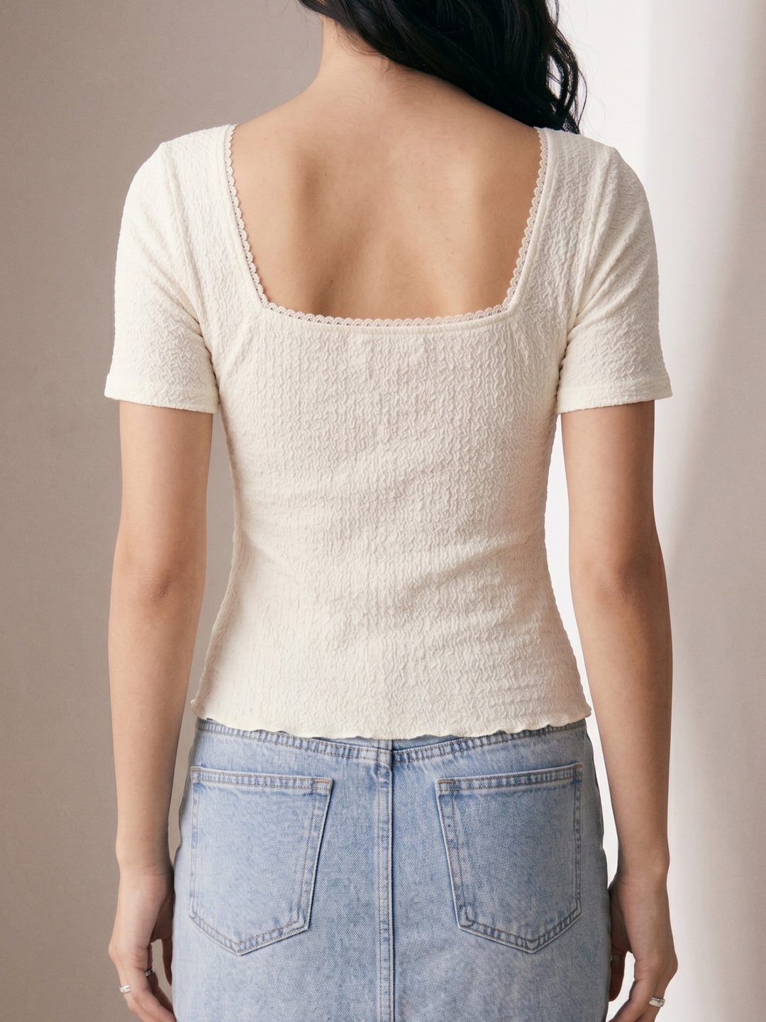 Off White Short Sleeve Tiered Top