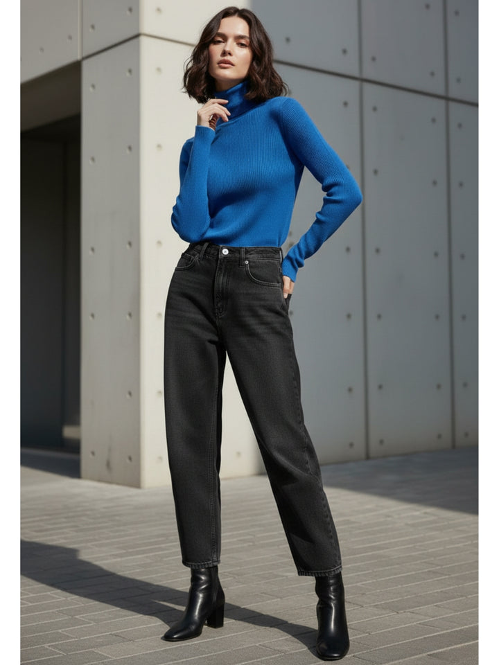 Blue Full Sleeve Mock Neck Sweater