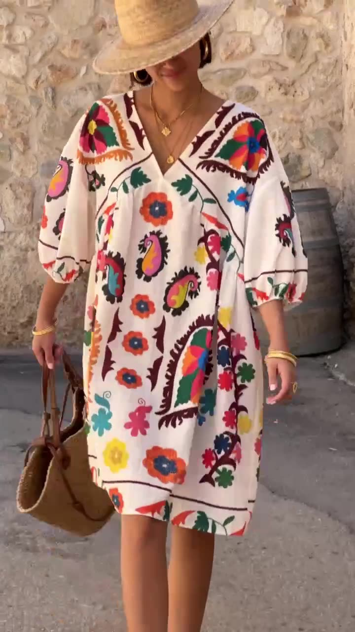 Multi Printed V-Neck Dress
