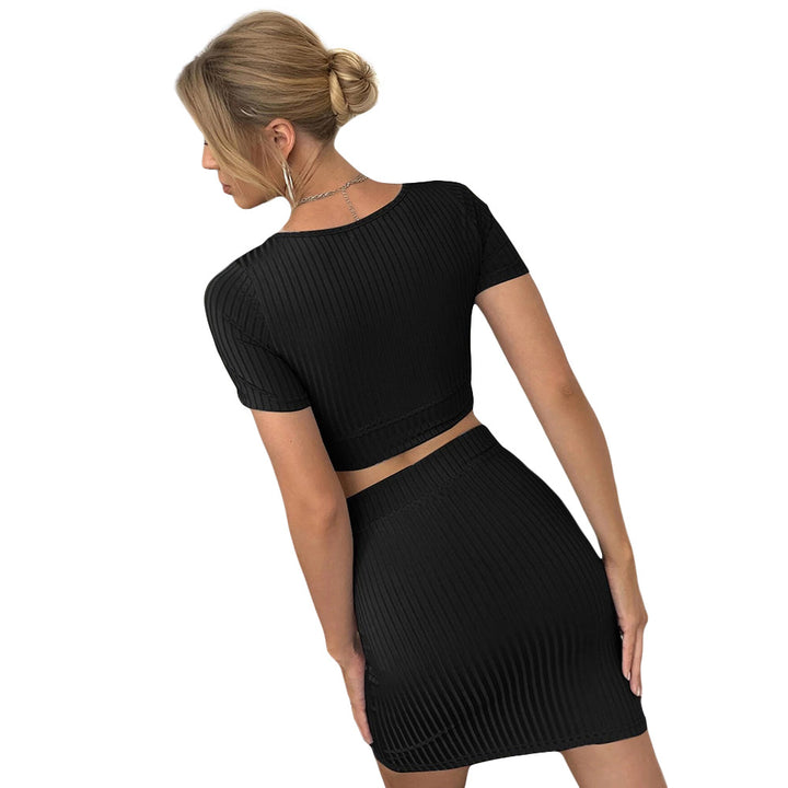 Black Short Sleeve Waist Detail Dress
