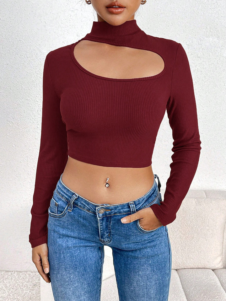 Wine Neck Cut Out Full Sleeved Top