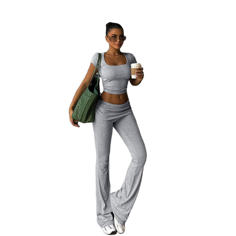 Grey Fitted Top and Straight Fit Pant Co-Ord Set