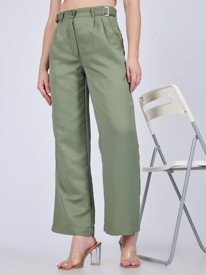 Olive Side Tabs Wide Leg Trouser