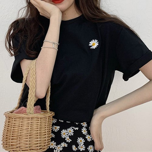 Black Sunflower Motif Tee