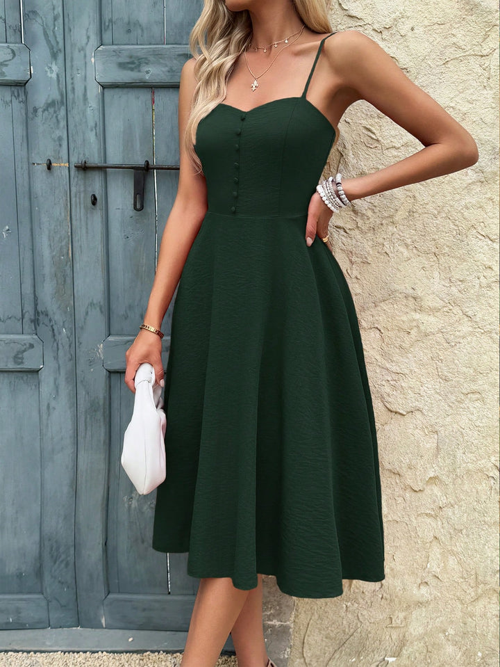 Green Spaghetti Strap Sweetheart Neck Dress
