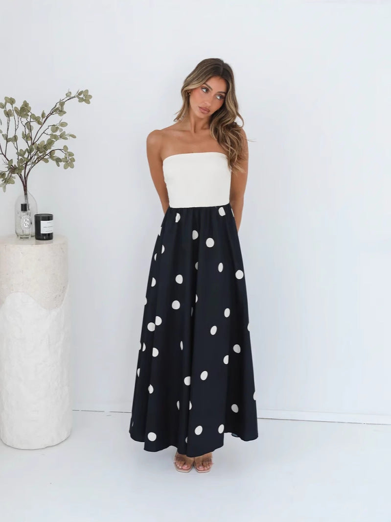 Black Strapless Polka Dot Dress