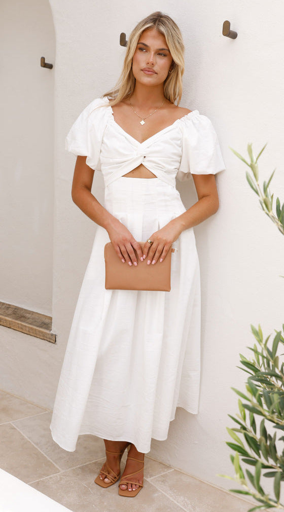 White Sweetheart Neckline Cut Out Dress