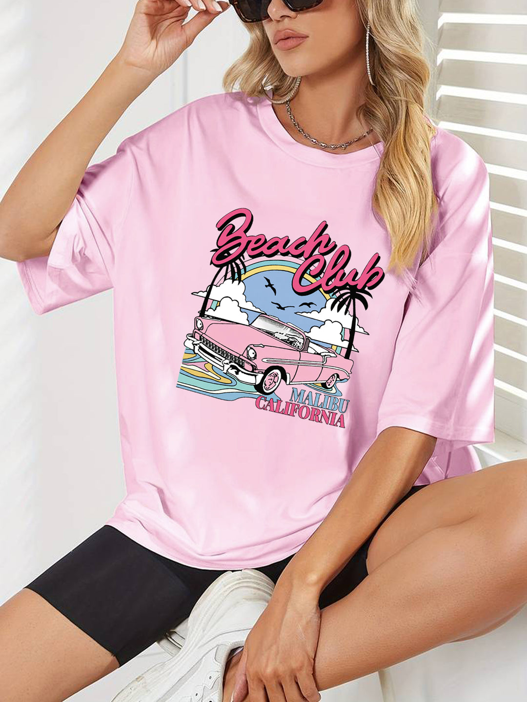 Pink Chest Print Graphic Tshirt