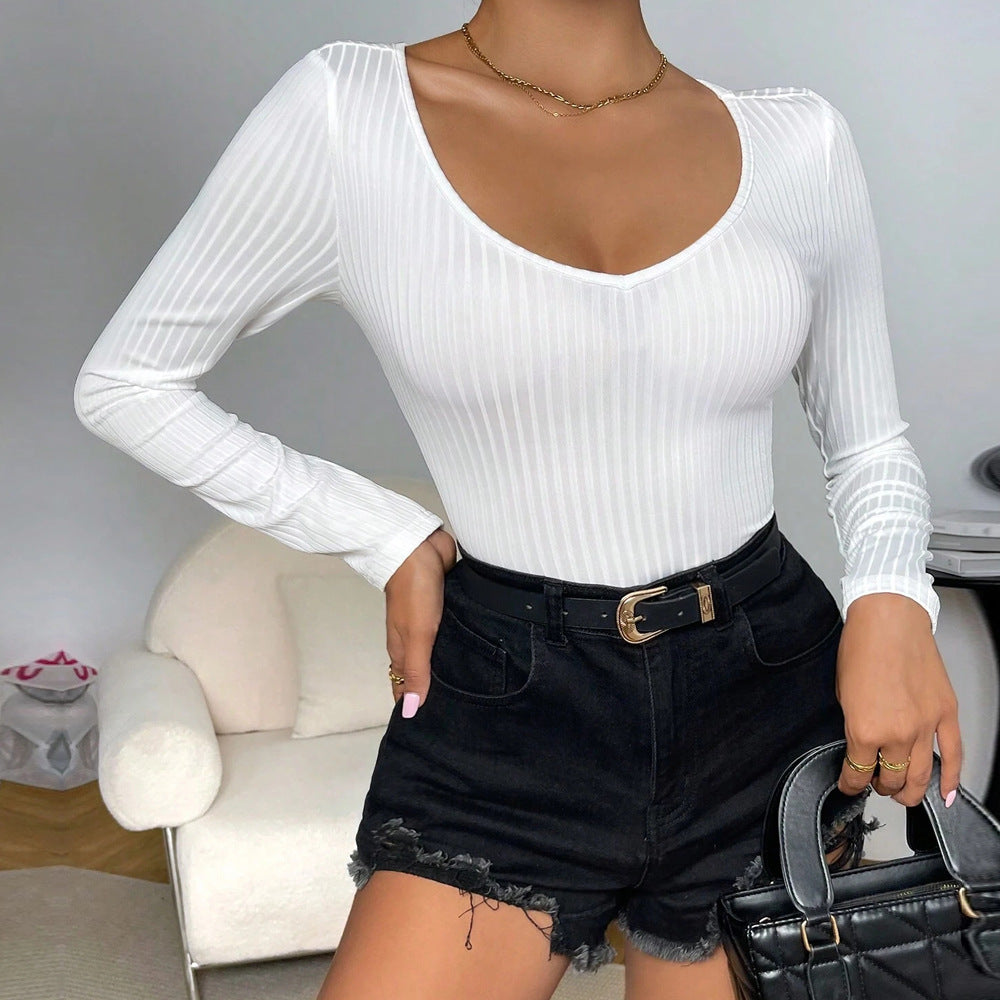 White Scoop Neck Solid Bodysuit