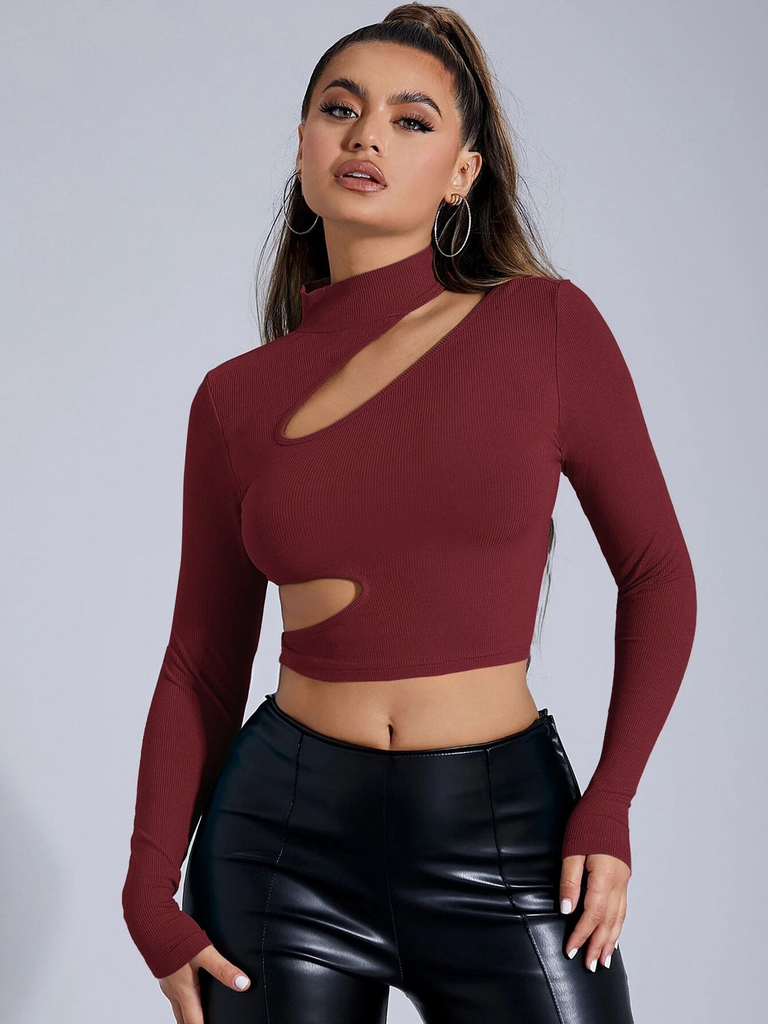 Maroon Full Sleeved Cut-Out Top