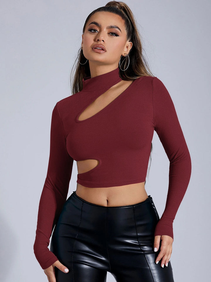Maroon Full Sleeved Cut-Out Top