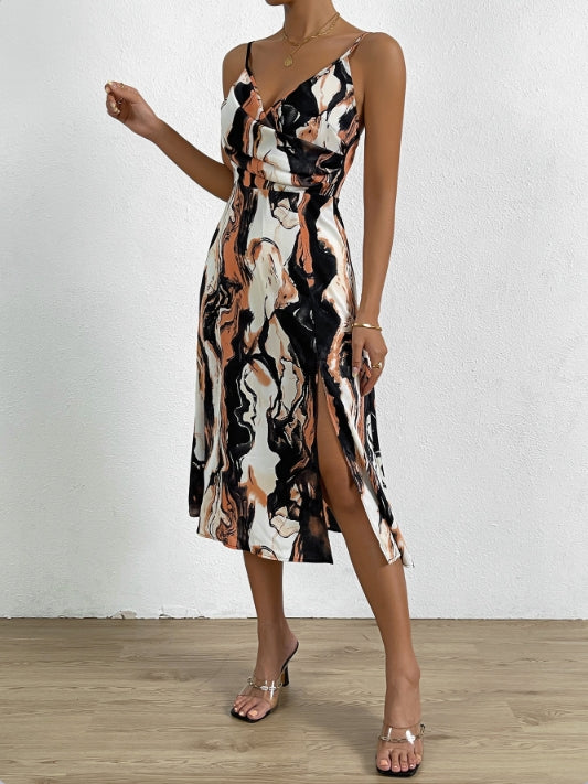 Orange Wrap Dress With High Slit