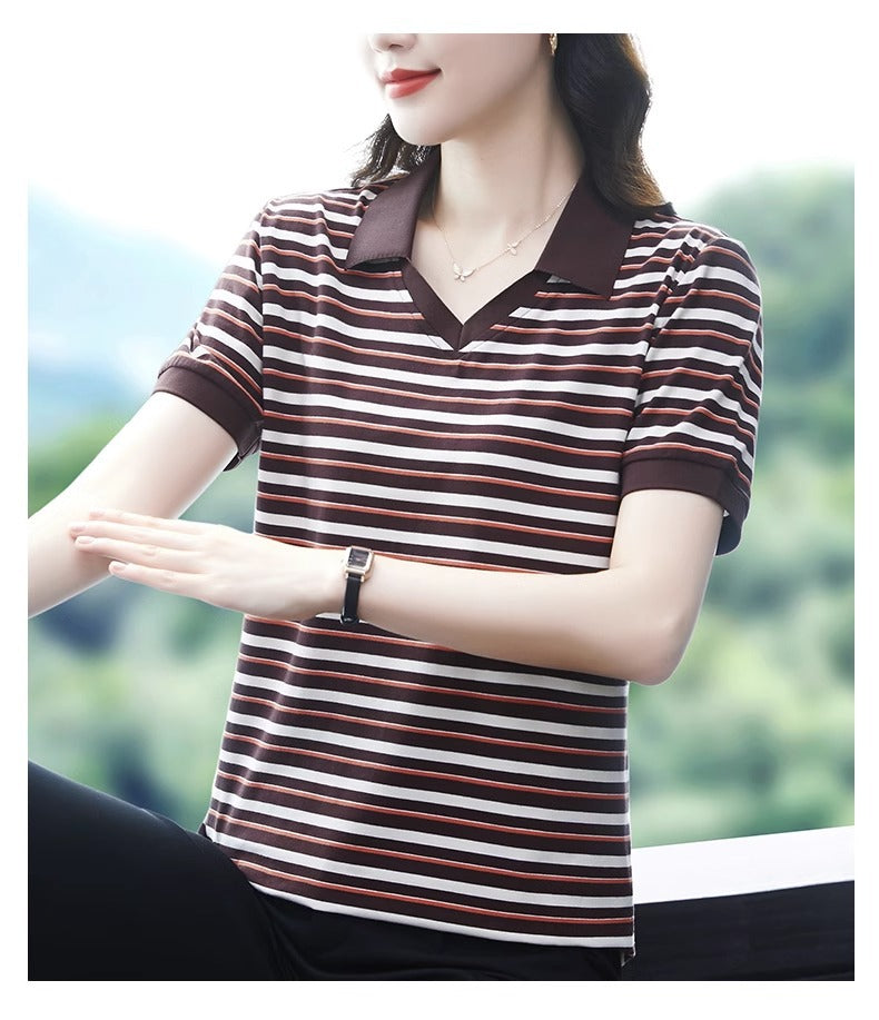 Brown Thin Striped Polo T-Shirt