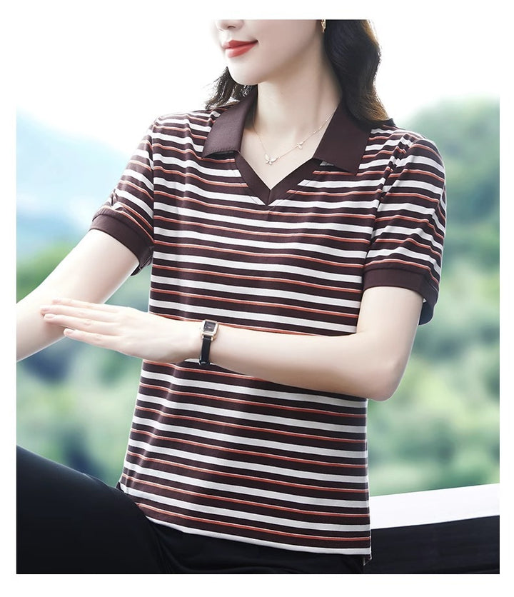 Brown Thin Striped Polo T-Shirt