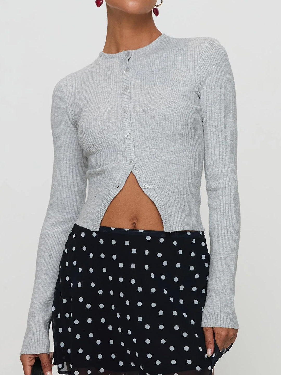 Grey Button Down Cardigan With V Notch