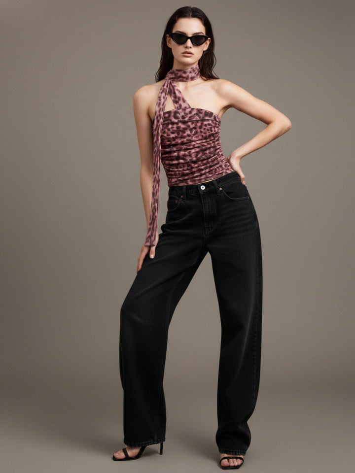 Burgundy Printed Neck Wrap Top