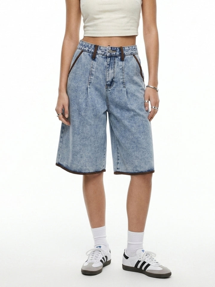 Light Blue Contrast Hem Bermuda Shorts