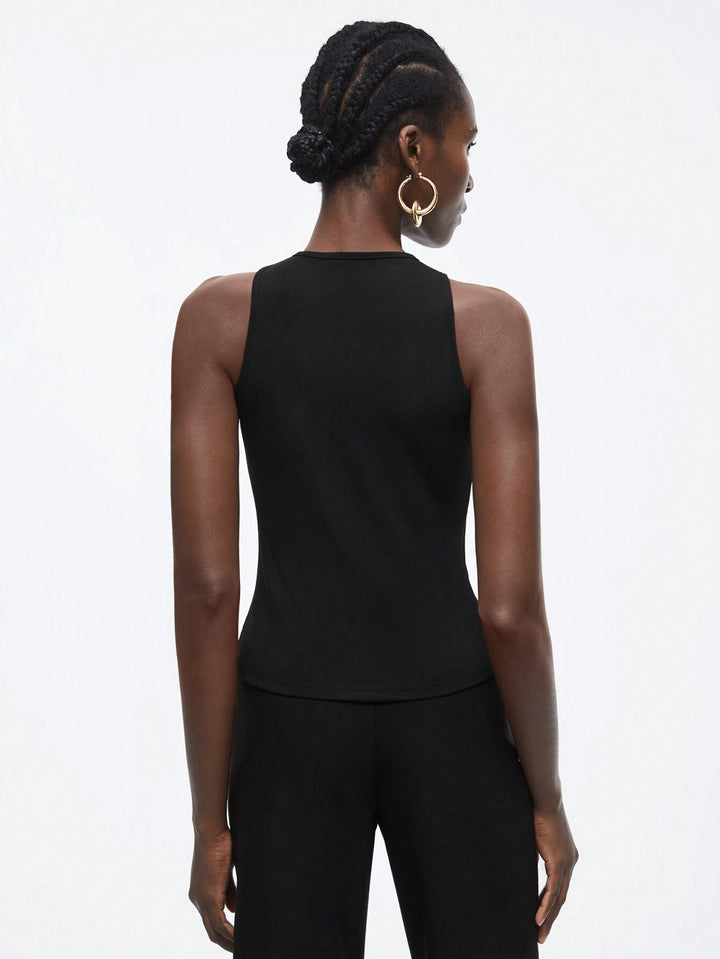 Black Sleeveless Metal Buckle Top