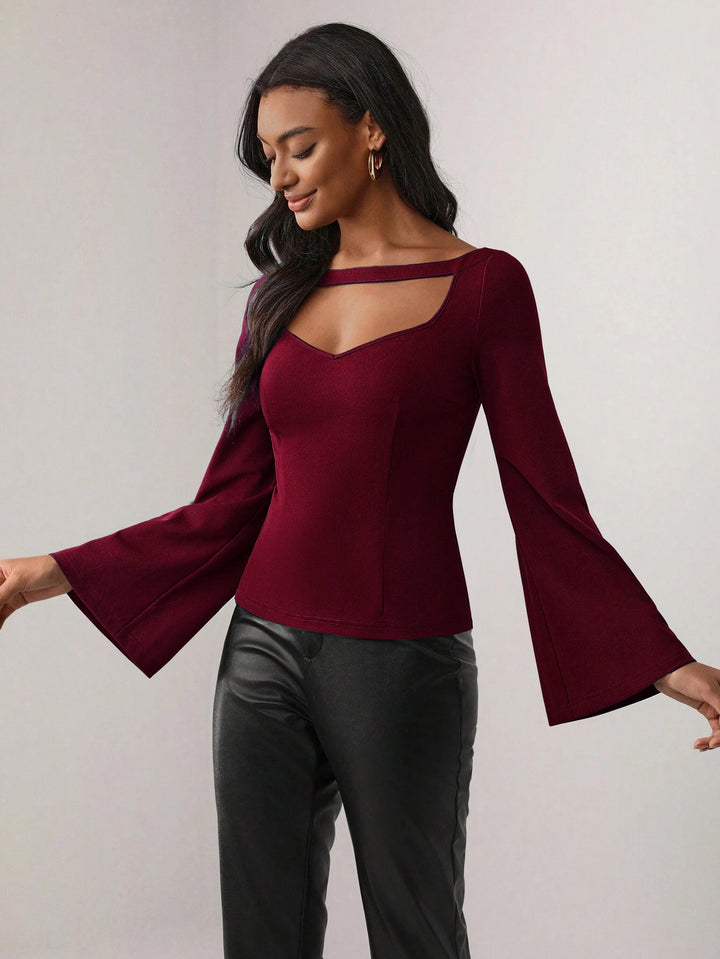 Wine Bell Sleeved Fitted Top