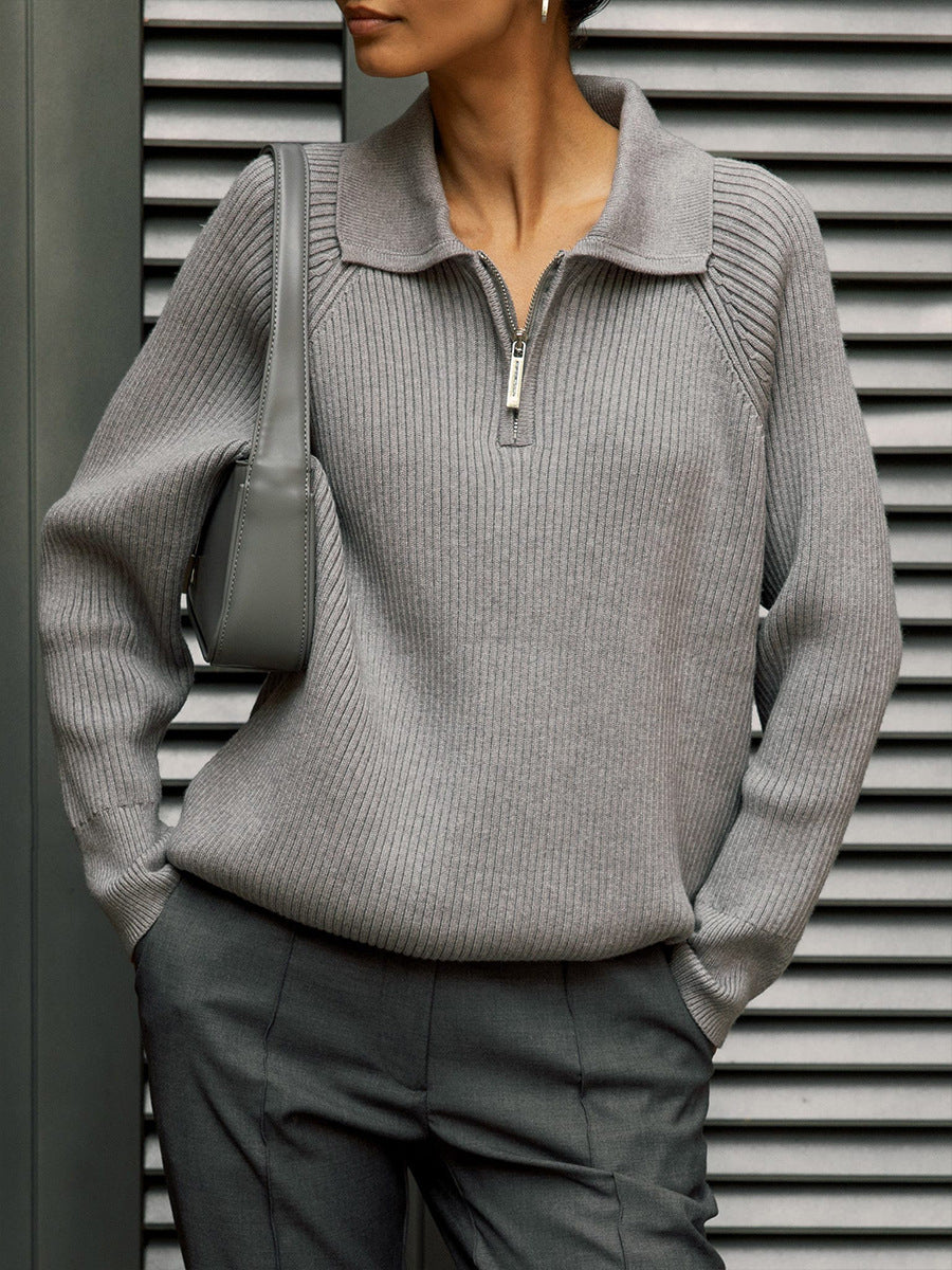 Grey Collared Zip Up Sweater