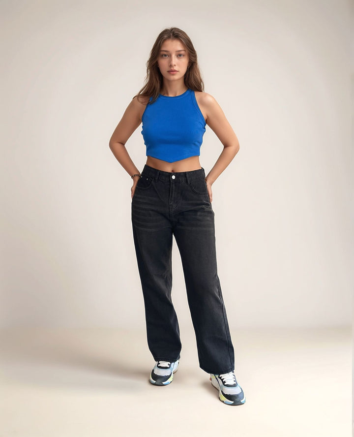 Black High Rise Stylized Pocket Denim