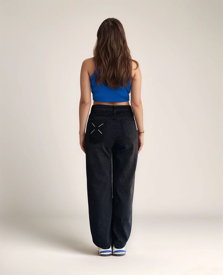 Black High Rise Stylized Pocket Denim