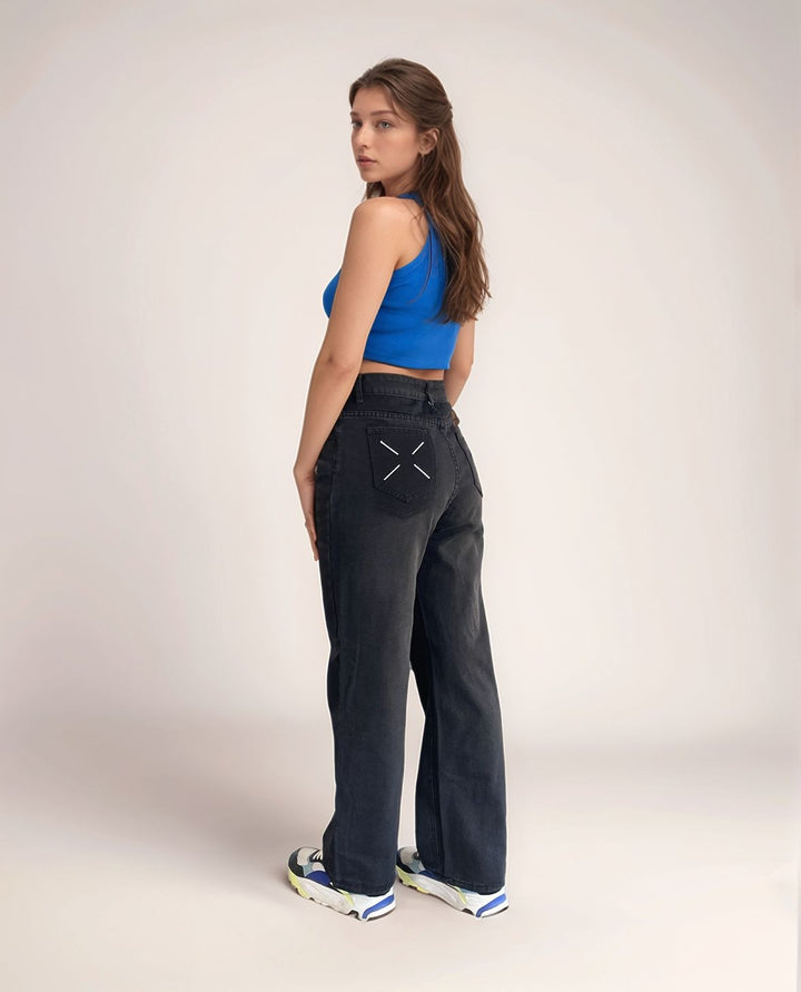Black High Rise Stylized Pocket Denim