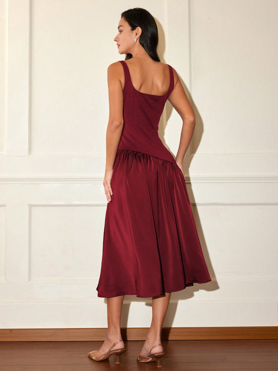 Maroon Flare Hem Sleeveless Dress