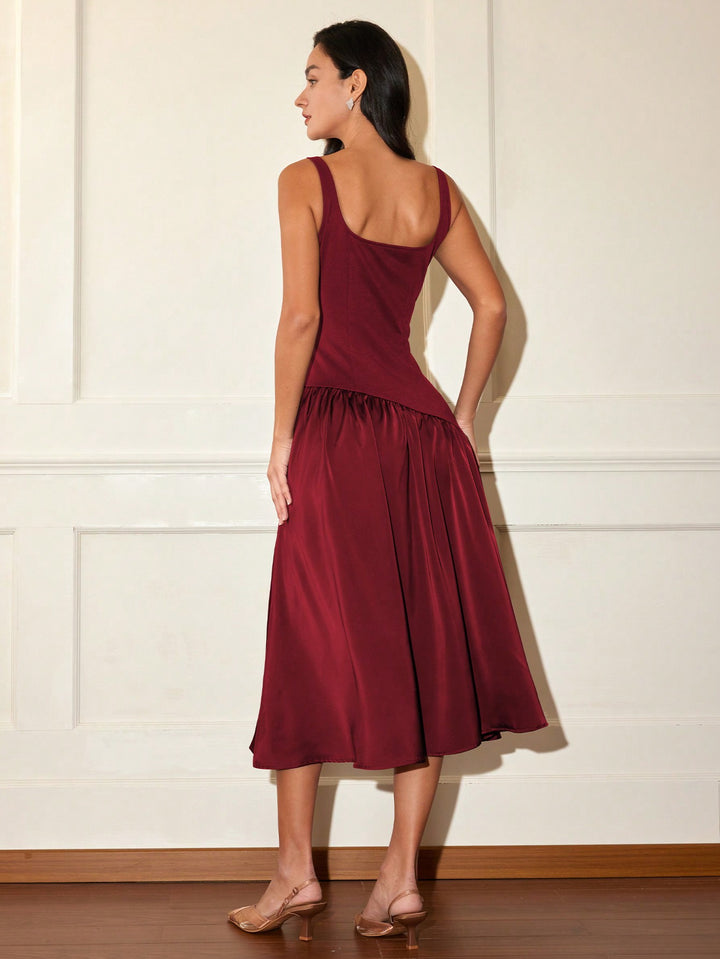 Maroon Flare Hem Sleeveless Dress