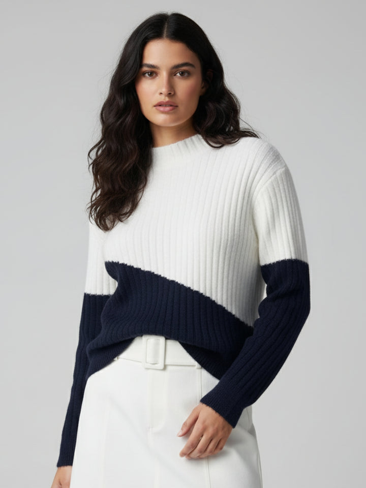 Navy Blue Dual Tone High Neck Sweater