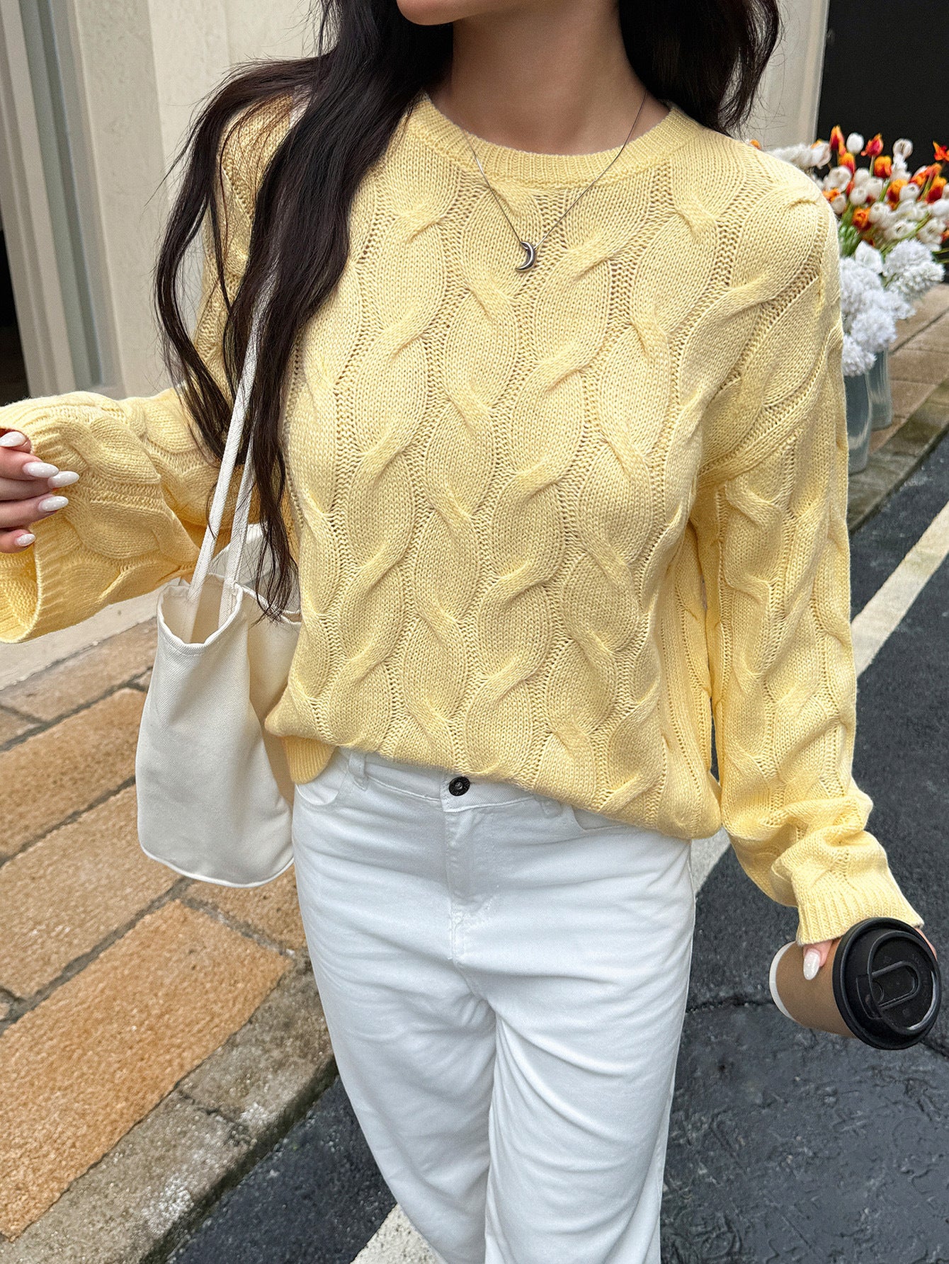 Yellow Cable Textured Sweater