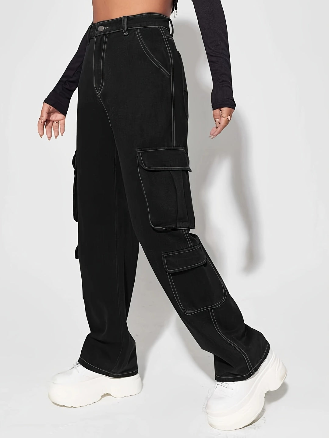 Solid Black Cargo Denim