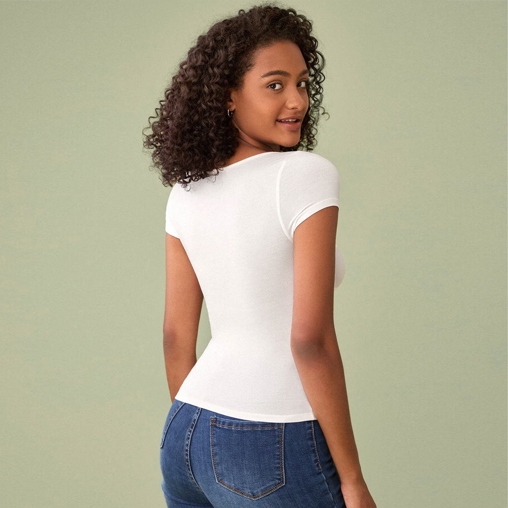 Off White Short Sleeve V-Notch Top